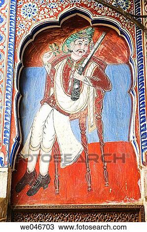 Painting in old haveli. Mandawa. Rajasthan. India. View Large Photo Image Stock Image - Painting in old haveli. Mandawa. Rajasthan. India.. Fotosearch