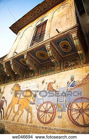 Painting of horse-drawn chariot on old haveli. Mandawa. Rajasthan. India. View Large Photo Image Picture - Painting of horse-drawn chariot on old haveli. Mandawa. Rajasthan. India.. Fotosearch