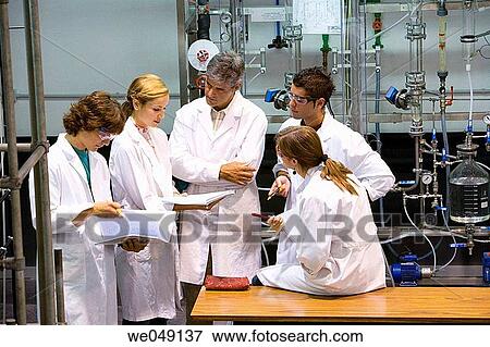 Stock Photo - Polytechnic School, University of the Basque Country, Donostia, Gipuzkoa, Basque Country. Students, Distillation towers, Laboratory of Industrial Chemistry, Department of Chemical Engineering and Environment. Fotosearch