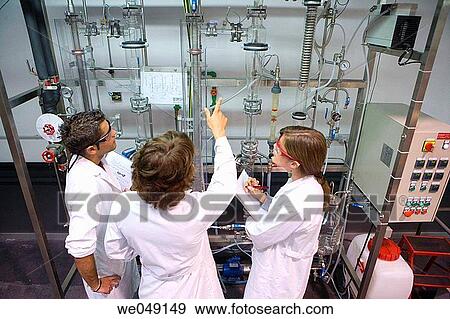 Stock Photo - Polytechnic School, University of the Basque Country, Donostia, Gipuzkoa, Basque Country. Students, Distillation towers, Laboratory of Industrial Chemistry, Department of Chemical Engineering and Environment. Fotosearch