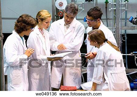 Stock Photograph - Polytechnic School, University of the Basque Country, Donostia, Gipuzkoa, Basque Country. Students, Distillation towers, Laboratory of Industrial Chemistry, Department of Chemical Engineering and Environment. Fotosearch