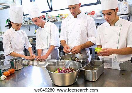 Stock Image - Preparing salad. Luis Irizar cooking school. Donostia, Gipuzkoa, Basque Country, Spain. Fotosearch