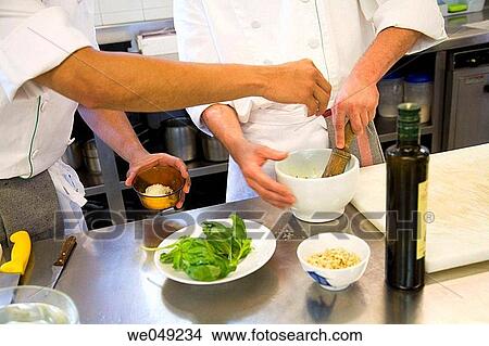 Picture - Preparing salmon tartare. Luis Irizar cooking school. Donostia, Gipuzkoa, Basque Country, Spain. Fotosearch