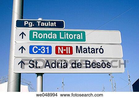 Road signs, Barcelona. Catalonia, Spain View Large Photo Image Picture - Road signs, Barcelona. Catalonia, Spain. Fotosearch