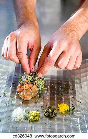 Stock Photo - Salmon tartare. Luis Irizar cooking school. Donostia, Gipuzkoa, Basque Country, Spain. Fotosearch
