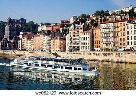 Stock Photo - Saone river in Lyon, France, april 2006. Fotosearch