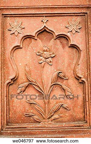 Sculpture of flower on wall in the Red Fort. New Delhi. India. View Large Photo Image Stock Photo - Sculpture of flower on wall in the Red Fort. New Delhi. India.. Fotosearch