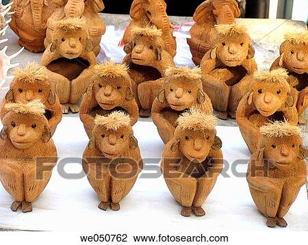 Stock Image - Showpieces made of coconut, kept for selling in a shop near Mallapuram garden. Pollakkad, Kerala, India.. Fotosearch