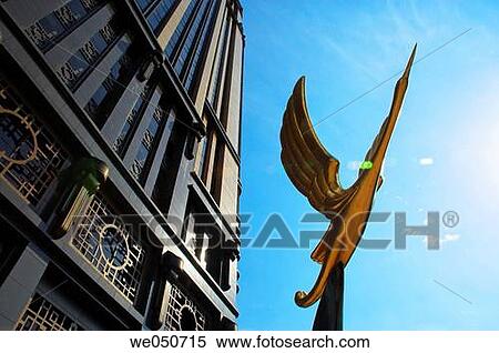 Singapore, Parkview Square, Post-modern office building, golden Chinese bird sculpture View Large Photo Image Stock Photography - Singapore, Parkview Square, Post-modern office building, golden Chinese bird sculpture. Fotosearch