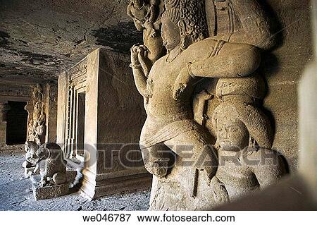 Stone carvings in rock-cut temple on Elephanta Island. Mumbai (ex Bombay). India View Large Photo Image Stock Photo - Stone carvings in rock-cut temple on Elephanta Island. Mumbai (ex Bombay). India. Fotosearch
