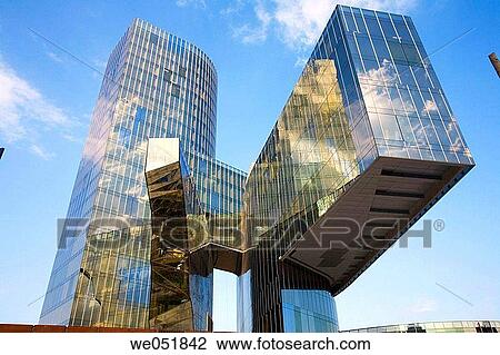 Stock Image - Torre Mare Nostrum, head office of Gas Natural (Spanish gas company), by Enric Miralles and Benedetta Tagliabue, Barcelona. Catalonia, Spain. Fotosearch