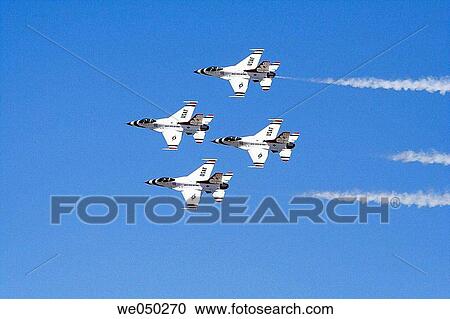 United States Air Force Thunderbirds F-16s in flight during a show at Fairchild Air Force Base near Spokane, Washington, USA. View Large Photo Image Stock Image - United States Air Force Thunderbirds F-16s in flight during a show at Fairchild Air Force Base near Spokane, Washington, USA.. Fotosearch