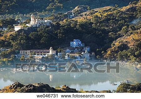 View of the Nakki Lake and temples in the fog. Mt Abu. Rajasthan. India. View Large Photo Image Stock Image - View of the Nakki Lake and temples in the fog. Mt Abu. Rajasthan. India.. Fotosearch