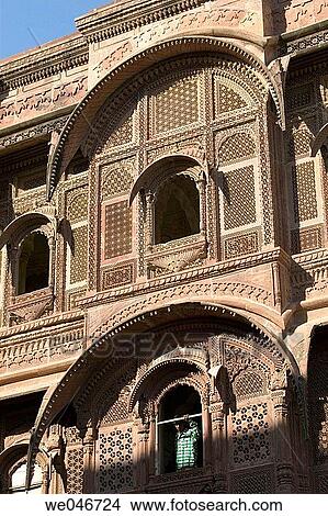 Picture - Wall and windows in the Meherangarh Fort. Jodhpur. Rajasthan. India.. Fotosearch
