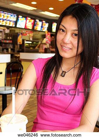 Asian, Burger restaurant, brunette, adolescence View Large Photo Image Stock Photograph - Asian, Burger restaurant, brunette, adolescence. Fotosearch