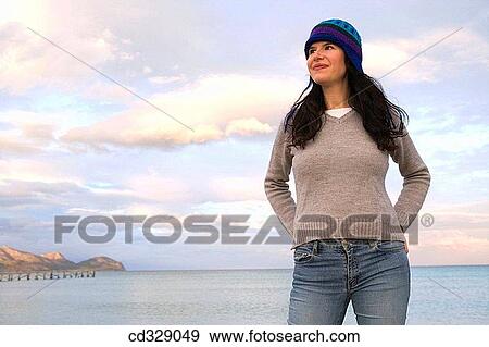 baby boomer, cap, brunette, beach, autumn View Large Photo Image Stock Photo - baby boomer, cap, brunette, beach, autumn. Fotosearch