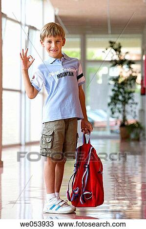backpack, boy, blond, approval View Large Photo Image Stock Image - backpack, boy, blond, approval. Fotosearch