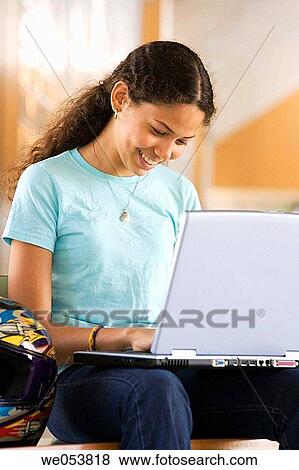 bench, consult, computer, brunette, adolescence View Large Photo Image Stock Photo - bench, consult, computer, brunette, adolescence. Fotosearch