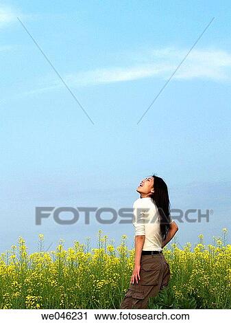 blue, brunette, blue sky, Asian View Large Photo Image Stock Image - blue, brunette, blue sky, Asian. Fotosearch