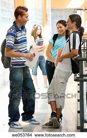 Picture - boy, chat, break-time, break, adolescence. Fotosearch