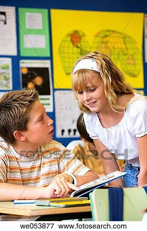 Stock Photo - boy, child, classroom, companion. Fotosearch