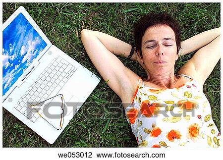 break, break-time, brunette, calm, carefree View Large Photo Image Stock Image - break, break-time, brunette, calm, carefree. Fotosearch