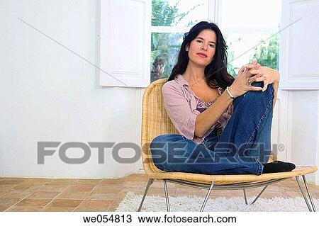 brunette, calm, at-home View Large Photo Image Stock Image - brunette, calm, at-home. Fotosearch