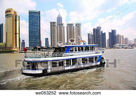 China, Shanghai, Hunagpu River Ferry against the backdrop of Pudong high-rise View Large Photo Image Stock Image - China, Shanghai, Hunagpu River Ferry against the backdrop of Pudong high-rise. Fotosearch