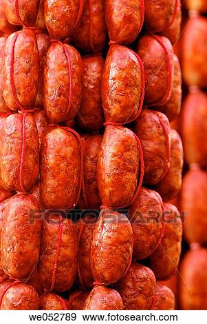 Chorizos (pork sausage). Mercat de la Boqueria, Barcelona, Spain View Large Photo Image Stock Photo - Chorizos (pork sausage). Mercat de la Boqueria, Barcelona, Spain. Fotosearch