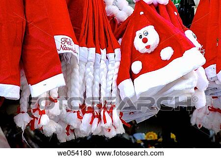 Christmas hats. Fira de Santa Ll·cia, Barcelona, Catalonia, Spain View Large Photo Image Stock Image - Christmas hats. Fira de Santa Ll·cia, Barcelona, Catalonia, Spain. Fotosearch