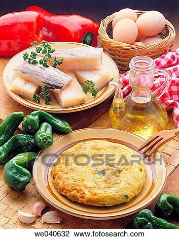 Cod omelette, Basque cuisine View Large Photo Image Stock Image - Cod omelette, Basque cuisine. Fotosearch