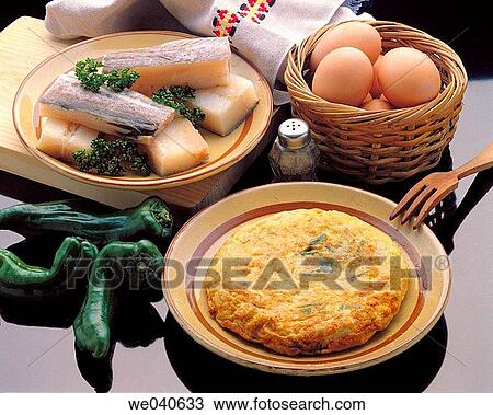 Cod omelette, Basque cuisine View Large Photo Image Stock Image - Cod omelette, Basque cuisine. Fotosearch