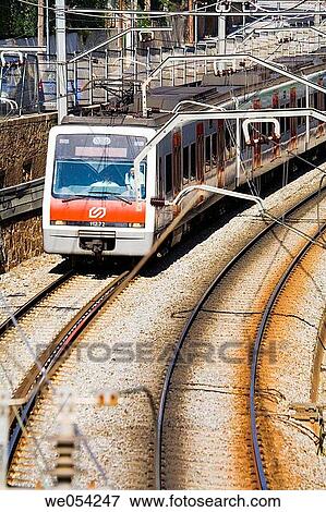 Commuter train, Tibidabo, Barcelona. Catalonia, Spain View Large Photo Image Stock Photo - Commuter train, Tibidabo, Barcelona. Catalonia, Spain. Fotosearch