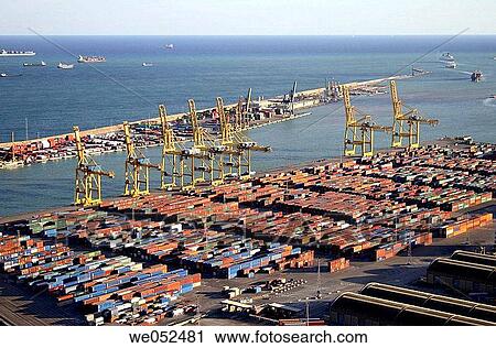 Containers, Port of Barcelona, Spain View Large Photo Image Stock Image - Containers, Port of Barcelona, Spain. Fotosearch