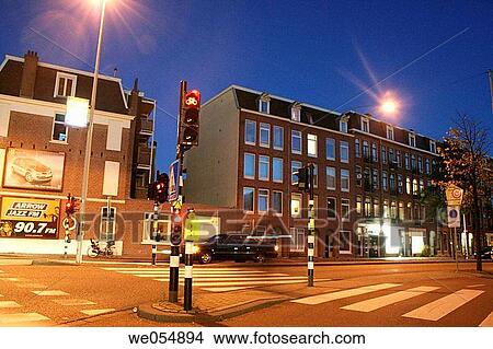 Crossing in the evening. Van Hallstraat, Westerpark, Amsterdam, Holland, Netherlands View Large Photo Image Picture - Crossing in the evening. Van Hallstraat, Westerpark, Amsterdam, Holland, Netherlands. Fotosearch