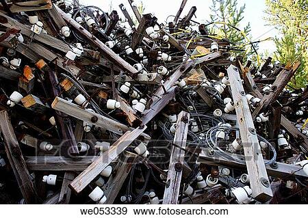Stock Photo - discarded power-supply masts, Norrbotten, Lapland, Sweden, Scandinavia, Europe. Sub-Arctic. Fotosearch