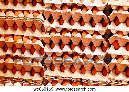 Stock Photo - Egg crates. La Boquer? a market. Barcelona. Spain.. Fotosearch