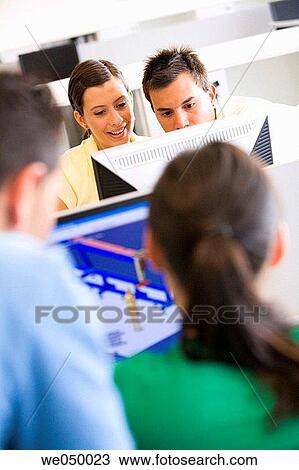 Stock Image - Fatronik Research Centre, San Sebastian Technological Park, Donostia, Gipuzkoa, Basque Country. Designers working with 3D-CAD design systems, for the development of new, technologically innovating products.. Fotosearch