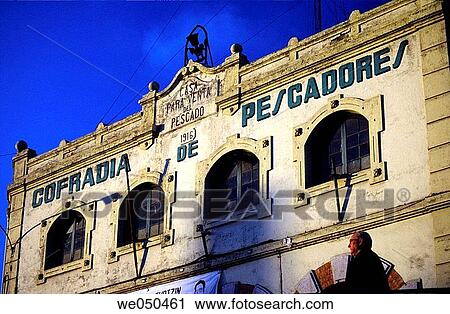 Stock Image - Fishermen's guild building sign, Santurtzi. Biscay, Euskadi, Spain. Fotosearch