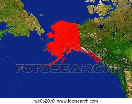 Highlighted Satellite Image Of Alaska, United States Of America View Large Photo Image Stock Image - Highlighted Satellite Image Of Alaska, United States Of America. Fotosearch