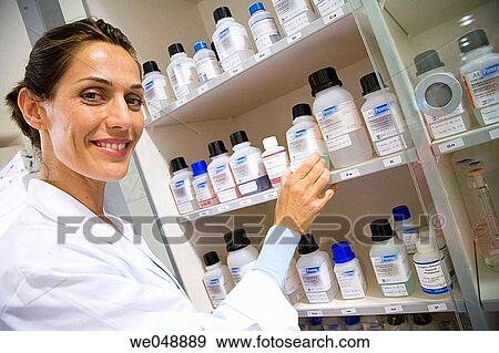 Stock Photo - Inasmet-Tecnalia Foundation, Technology and Research Centre, San Sebastian Technological Park, Basque Country. Reagent storage, microbiology lab. Fotosearch