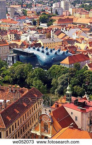 Kunsthaus, The Bubble, Graz View Large Photo Image Stock Image - Kunsthaus, The Bubble, Graz. Fotosearch