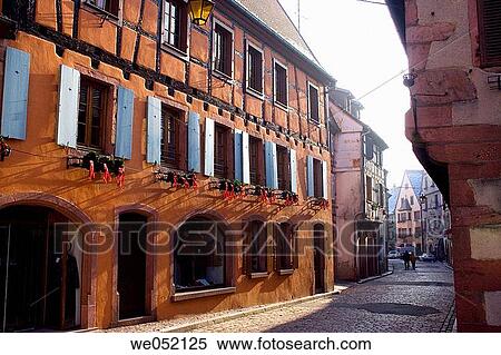 Medieval street in Kaysersberg, Vosges, Alsace, France, january 2006 View Large Photo Image Stock Photography - Medieval street in Kaysersberg, Vosges, Alsace, France, january 2006. Fotosearch