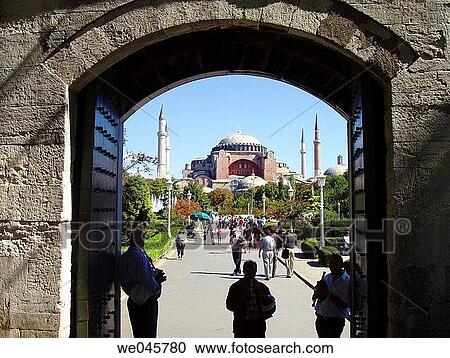 Stock Image - Musicians outside Hagia Sofia Mosque. Fotosearch