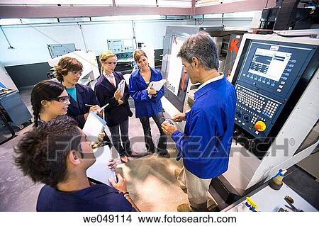 Picture - Polytechnic School, University of the Basque Country, Donostia, Gipuzkoa, Basque Country. Students, Tool-Machine Laboratory, Mechanical Engineering Department. Fotosearch