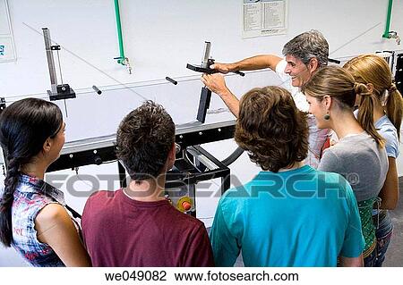 Stock Image - Polytechnic School, University of the Basque Country, Donostia, Gipuzkoa, Basque Country. Students, Hydraulic facilities laboratory, Department of Nuclear Engineering and Fluid Mechanics. Fotosearch