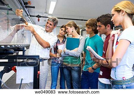 Stock Image - Polytechnic School, University of the Basque Country, Donostia, Gipuzkoa, Basque Country. Students, Hydraulic facilities laboratory, Department of Nuclear Engineering and Fluid Mechanics. Fotosearch