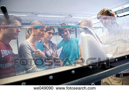 Stock Image - Polytechnic School, University of the Basque Country, Donostia, Gipuzkoa, Basque Country. Students, Hydraulic facilities laboratory, Department of Nuclear Engineering and Fluid Mechanics. Fotosearch