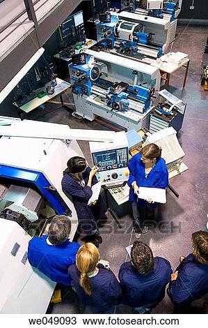 Stock Image - Polytechnic School, University of the Basque Country, Donostia, Gipuzkoa, Basque Country. Students, Tool-Machine Laboratory, Mechanical Engineering Department. Fotosearch