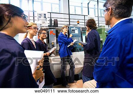 Stock Image - Polytechnic School, University of the Basque Country, Donostia, Gipuzkoa, Basque Country. Students, Tool-Machine Laboratory, Mechanical Engineering Department. Fotosearch